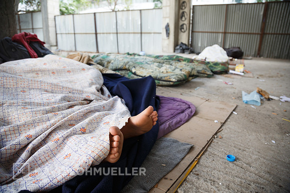 Homeless refugees in Greece