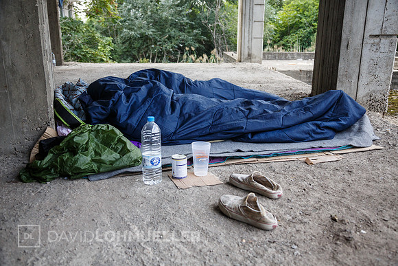 Homeless refugees in Greece