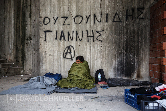 Homeless refugees in Greece